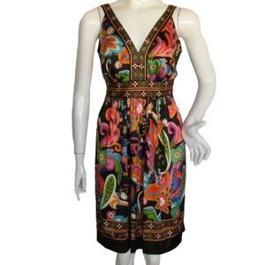 ECI Summer Dress, 10, Bold Multicolor Paisley, Sleeveless, Sash, V-neck